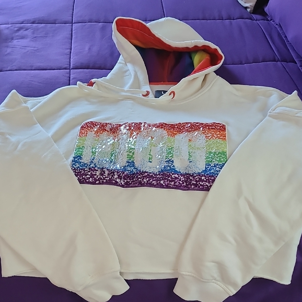 UGG Cream Hoodie with Rainbow Sequin Logo